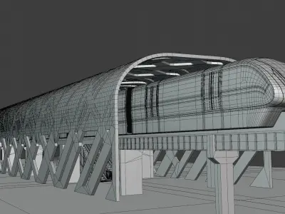 Monorail station with train 2024 V 3D model
