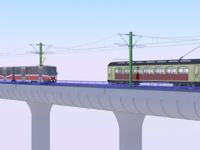 Bridge with historical and modern tram 3D model