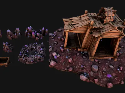Medieval Crystal Mineral Ore Mine Low-poly 3D model