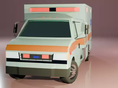 Low Poly gameready Ambulance car Low-poly 3D model