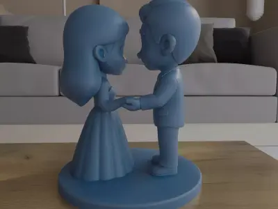 Cute Wedding Couple Figurine 3D Print STL 3D print model