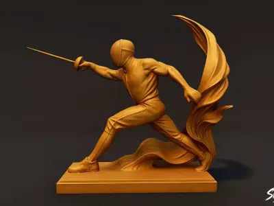Golden Fencing Statue Low-poly 3D model