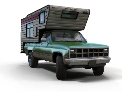 Generic American pickup camper 1982 Low-poly 3D model