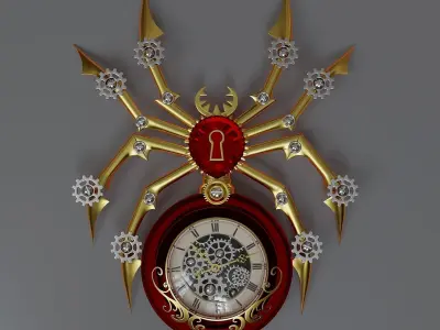 Steampunk spider brooch-clock Free 3D model