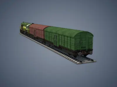 Locomotive and Box Car Low-poly 3D model