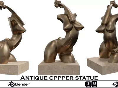 Antique Copper Woman Statue - Abstract Torso Sculpture 3D Model 3D model