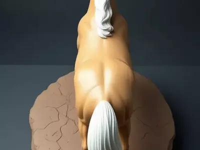 Luxury Golden Horse Sculpture 3D White Mane Dynamic Pose Low-poly 3D model