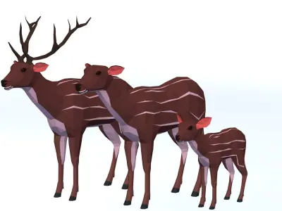LowPoly Deers Pack Low-poly 3D model