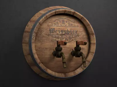 Wall-Mounted Beer Barrel with tap Low-poly 3D model