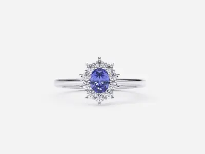 ZDR0195 oval tanzanite and diamond ring 3D print model