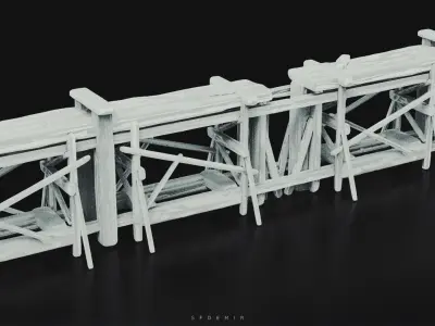 Wooden Barrier  Low-poly 3D model