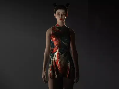 The Silk Dragon Elegant Asian Woman 3D Character Fully Rigged Low-poly 3D model