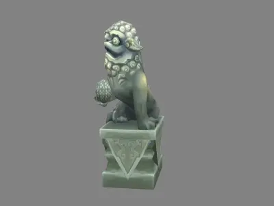 cartoon stone lion sculpture -  young lion Low-poly 3D model