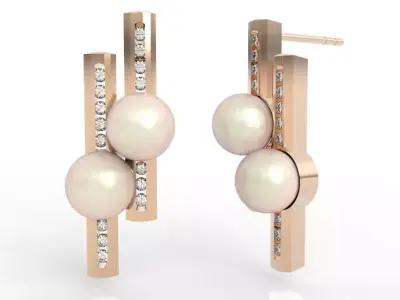 Luxury Double Pearl Bar Stud Earrings 3D print model