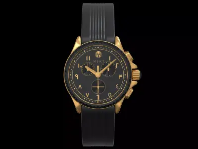 Modern Classic Black And Gold Leather Watch 3D model