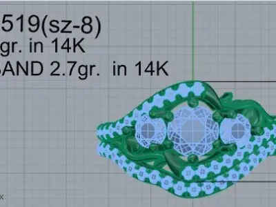 3 Stone Ring With Band 2519 3D print model