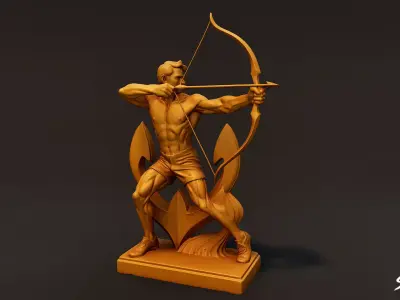 Golden Archery Statue Low-poly 3D model