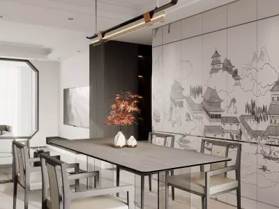 chinese living room dining room interior scenes 16 3D model