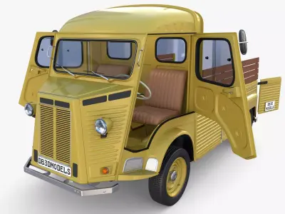 Generic 40s Van Pick Up with interior v2 3D model