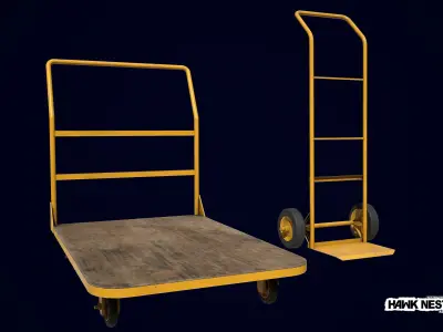 Baggage Cart and Sack Truck Low-poly 3D model