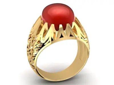 Classic Red Gemstone Gold Ring for Men  640 3D print model