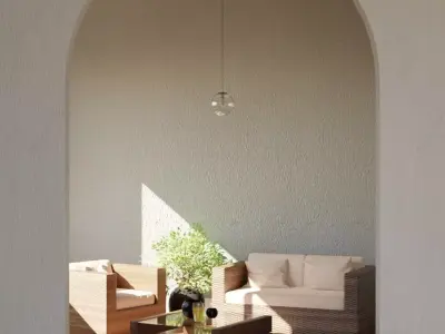 Pendants Collection living room with archway
