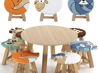 wooden animal stool 3D model