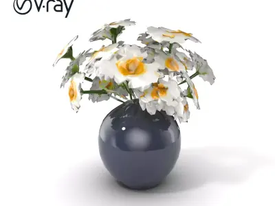 Modern Black Vase with Daisies model pack Low-poly 3D model