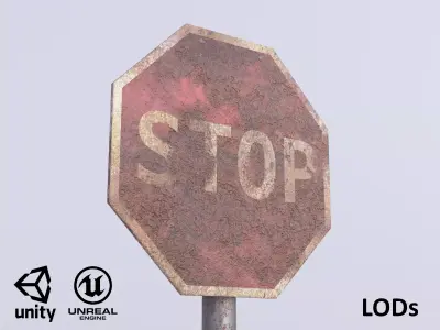 Game-ready Stop sign rusty Unity Unreal Engine  Low-poly 3D model