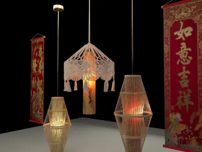 Chinese lantern with couplet 3D model
