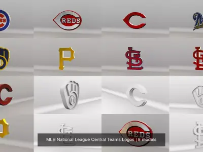  MLB National League Central Teams Logos 3D Model Pack