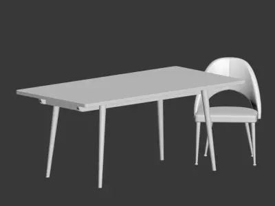 Dining Set table and six chairs velvet 3D model