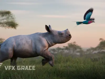 African Rhinoceros Animated VFX Grace 3D model