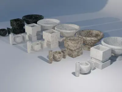 set of 5 flowerpots 3D model