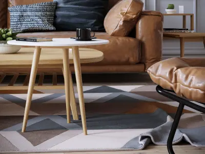 Mid Century interior scene 3D model  Low-poly 3D model
