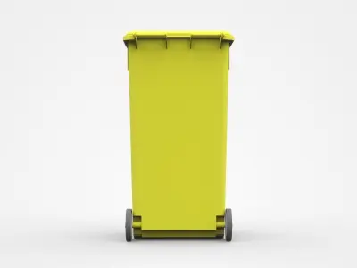 Yellow Trash Bin With Two Wheels 3D model