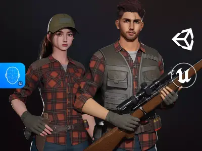 Lumberjack Hunter - Male and Female Characters Game Ready Low-poly 3D model