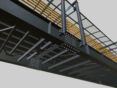 Steel Pedestrian Bridge-Two Columns-Pipe Rail-Straight Type-6 3D model