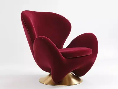Elegant Velvet Armchair with Gold Base 3D model