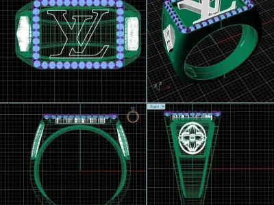 Louis vuitton LV ring men man gems 3D print model
