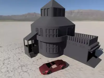 villa house in desert with car Free 3D print model