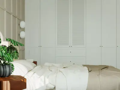 Modern Minimalist Beige Bedroom Interior 051 3D model