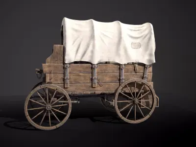  Covered wooden wagon Game Ready 4K Low-poly 3D model
