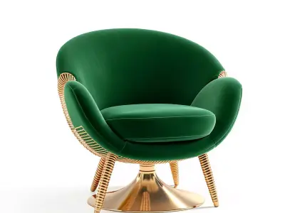 Luxury Armchair with Gold Base and Modern Design 3D model
