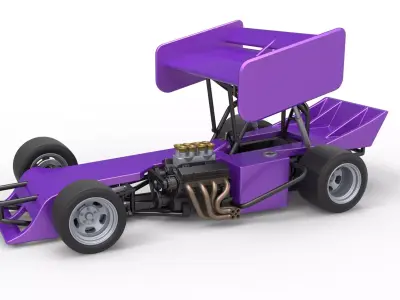 Supermodified front engine Winged race car Scale 1 to 25 3D print model