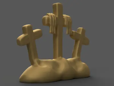 3D Three Crosses on Hill STL Easter Christian Decor 3D print model