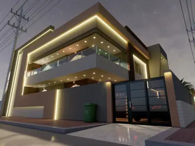 Home modern house on street Low-poly 3D model