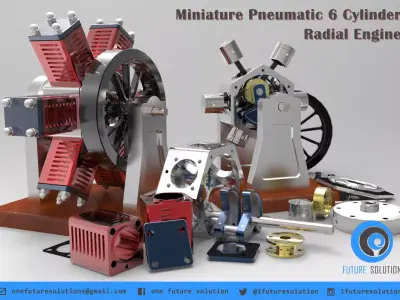 Miniature Pneumatic 6 Cylinder Radial Engine Free 3D model