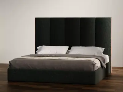 Contemporary Upholstered Bed with Tall Panel Headboard Low-poly 3D model