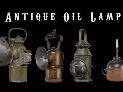 Antique Oil Lamp Pack Vintage Lanterns Game Ready PBR 3D Models Low-poly 3D model